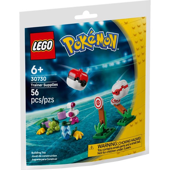 LEGO® Pokémon™ Trainer kit with a Poké Ball, Premier Ball, berries, fruits and a potion. There are even targets to practice your Poké Ball throwing skills!
Age 6+