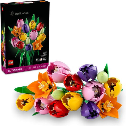 Add a gorgeous piece of flower decor to your home with the LEGO Botanicals Tulip Bouquet (11501) building kit for adults. Capturing the joy and optimism of spring, this LEGO bouquet features 5 varieties of tulips in various colors and stages of bloom. Immerse yourself in the beauty of flowers as you craft vibrant green buds, purple closed tulips and red, yellow and pink opened tulips, plus green leaves for added authenticity. The flower building set also includes adjustable stems that make it easy to arrang