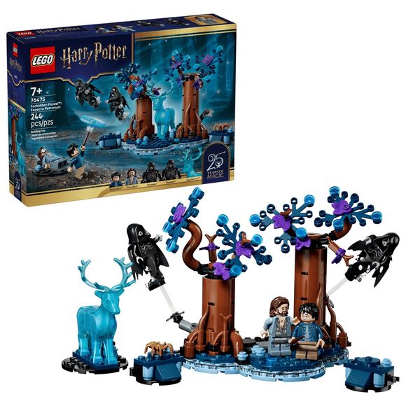 Play out magical Harry Potter and the Prisoner of Azkaban™ tales in LEGO® style with this Forbidden Forest™: Expecto Patronum (76475) toy building set. It features 5 characters to role-play the iconic scene where Harry Potter™ summons his Stag Patronus™ to protect himself and Sirius Black™ from Dementors™. Adjust the trees’ branches and shoo away the 2 Dementors. Turn the Harry and Sirius minifigures’ heads for alternative facial expressions. The Stag Patronus figure is one in a series of LEGO Harry Potter