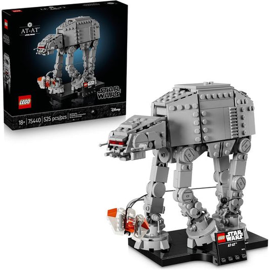 Relive the Battle of Hoth with the LEGO Star Wars AT-AT Walker (75440) building set for adults. This detailed model kit lets fans recreate the thrilling battle scene from Star Wars: The Empire Strikes Back when they construct a mid-scale AT-AT walker deployed by the Galactic Empire, plus a Rebel Alliance Snowspeeder in flight wrapping its tow cable around the AT-AT's legs. Once their model is constructed, builders can display their creation on the included stand with a nameplate to make an eye-catching addi