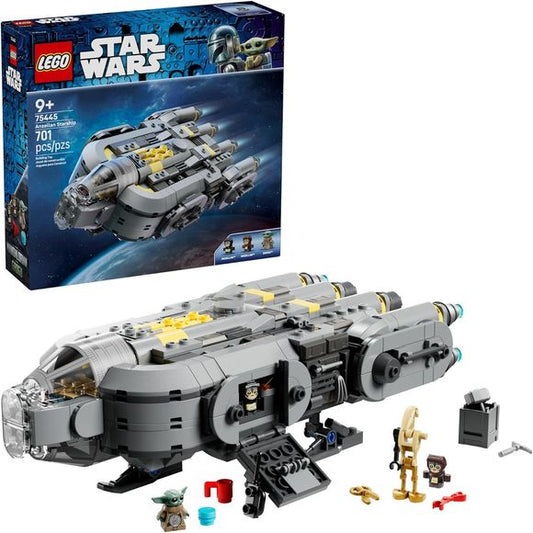 Build and repair droids aboard the Anzellan Starship (75445), as seen in Star Wars: The Mandalorian and Grogu™, with this LEGO® Star Wars™ toy building set for kids. Open the canopy of the cockpit and lift off the roof of the main compartment to place the Grogu LEGO figure and 2 cute Anzellans inside this highly detailed starship. Use the droid parts and tools in the workshop area to build a Battle Droid (or remove the workbench from the starship to play with outside). Place LEGO figures at the table with b