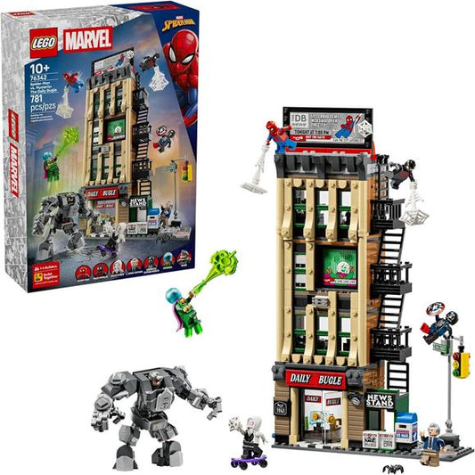 Explore 4 levels of web-slinging action with the Spider-Man vs. Mysterio: The Daily Bugle (76342) building toy for boys and girls ages 10 years old and up. This LEGO Marvel construction set is packed with details, minifigures, and accessories that builders can use to create hours of pretend play adventures. Kids can set the scene for epic Super Hero vs. Super Villain showdowns with 7 minifigures—Spider-Man, Miles Morales, Ghost Spider, J. Jonah Jameson, Mysterio, Venomized Captain America and Rhino. 3 trans
