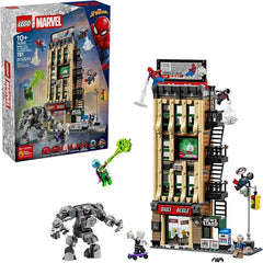 Explore 4 levels of web-slinging action with the Spider-Man vs. Mysterio: The Daily Bugle (76342) building toy for boys and girls ages 10 years old and up. This LEGO Marvel construction set is packed with details, minifigures, and accessories that builders can use to create hours of pretend play adventures. Kids can set the scene for epic Super Hero vs. Super Villain showdowns with 7 minifigures—Spider-Man, Miles Morales, Ghost Spider, J. Jonah Jameson, Mysterio, Venomized Captain America and Rhino. 3 trans