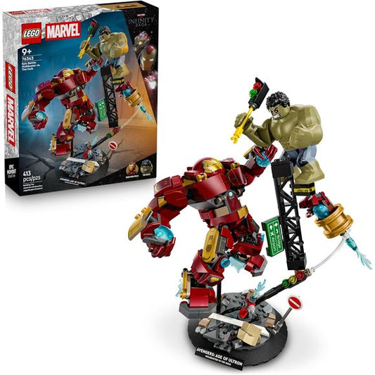 Bring Marvel Studios’ Avengers: Age of Ultron action to life with the LEGO® ǀ Marvel Epic Battle: Hulkbuster vs. The Hulk (76343) building set for boys and girls ages 9 and up. Featuring Iron Man and Hulk minifigures, plus the iconic Hulkbuster armor, this stunning building set offers kids endless opportunities for imaginative role play and creative display. Iron Man battles Hulk, with the help of his Hulkbuster armor, amid a street scene filled with debris, collapsing steel structures and a traffic light,