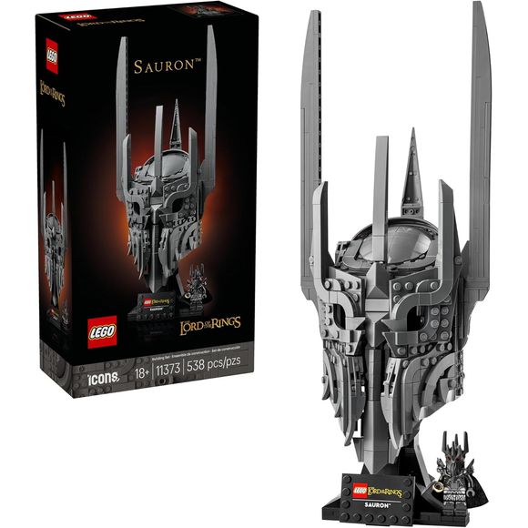 Create a fantasy decor masterpiece with the LEGO Icons The Lord of the Rings: Sauron’s Helmet (11373) building kit for adult fans and collectors ages 18 and up. This highly detailed, replica model captures the menacing look of the helmet of Sauron from the epic The Lord of the Rings trilogy. This intricate building set also includes a Sauron minifigure holding The One Ring, plus a sleek black display stand for the model, finished with a name plaque. This premium display model makes a super gift for fans of