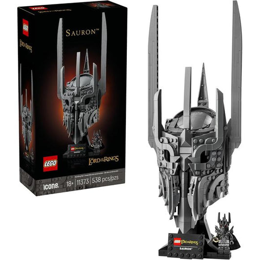 Create a fantasy decor masterpiece with the LEGO Icons The Lord of the Rings: Sauron’s Helmet (11373) building kit for adult fans and collectors ages 18 and up. This highly detailed, replica model captures the menacing look of the helmet of Sauron from the epic The Lord of the Rings trilogy. This intricate building set also includes a Sauron minifigure holding The One Ring, plus a sleek black display stand for the model, finished with a name plaque. This premium display model makes a super gift for fans of