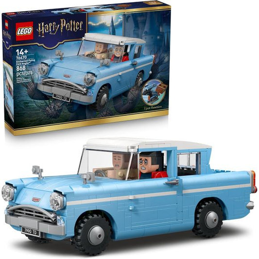 Teens can bring the magic of the Weasleys' flying car to life with the LEGO Harry Potter Enchanted Flying Ford Anglia (76470) building toy for boys and girls ages 14 years old and up. This car toy building set is the most detailed LEGO interpretation of the iconic vehicle. Place brick-built Ron Weasley and Harry Potter figures in the car with Harry's pet Hedwig to bring Harry Potter and the Chamber of Secrets scenes to life. Activate magical functions to make the trunk and doors open and send our heroes' lu