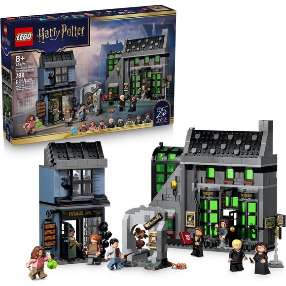 Play out spellbinding adventures in Knockturn Alley™ Wizarding Shops (76471) with this LEGO® Harry Potter™ building set for kids. Find enchanting artifacts inside Borgin and Burkes, including a Vanishing Cabinet and cursed Opal Necklace. Access the shop through the Floo Network and activate the grabbing Hand of Glory, as seen in Harry Potter and the Chamber of Secrets™. Discover cauldrons of all sizes in Potage’s Cauldron Shop, including a ‘self-stirring’ magic cauldron. The 2 shops can be connected to each