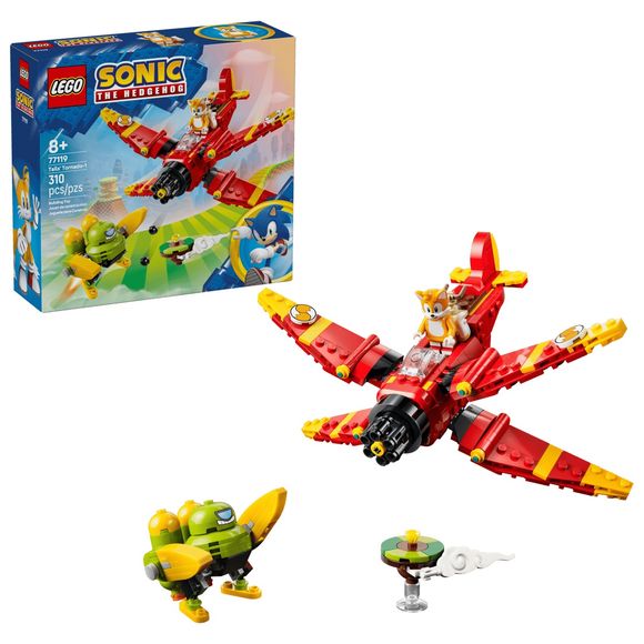 Conquer the skies with this LEGO® Sonic the Hedgehog™ Tails’ Tornado-1 (77119) pretend play toy. Young gamers can imagine soaring to new heights with Tails while defending the Chaos Emerald. Move the airplane’s wings into different positions, place Tails into either the front or back seats, and use the turning stud shooter to defend against the Badnik. Kids can role play exciting battles with a small island, a minifigure of Tails and a posable Egg Chaser Badnik figure. This building set makes a cool gamer g