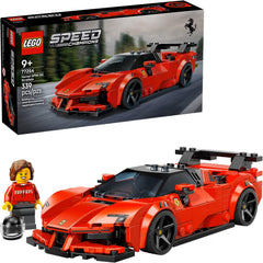 Boys and girls ages 9 and up can build, play with and display this stylish LEGO® Speed Champions Ferrari SF90 XX Stradale Sports Car (77254). The Ferrari model car includes many of the design details from the real-life version – Ferrari’s most powerful ever street-legal car. This Ferrari toy car features a cab-forward design, a rear wing, high tailpipes and rims decorated with the Ferrari shield. The car model kit also includes a driver minifigure wearing a Ferrari outfit and helmet to place inside the sing