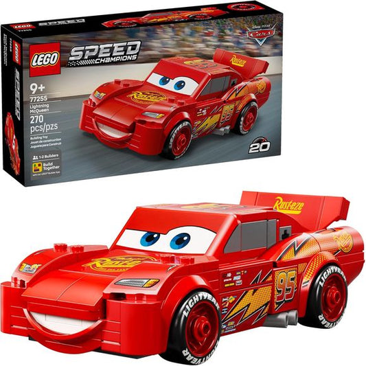 Celebrate the 20th anniversary of the beloved Disney Pixar movie Cars with this LEGO Speed Champions Lightning McQueen (77255) building toy. This construction set for boys and girls ages 9 and up includes many of the design details from the iconic movie character. The Disney model features Lightning McQueen’s famous yellow and orange lightning bolt, number 95, Rust-Eze sponsor logo, tires imprinted with ‘Lightyear’ and his famous headlight stickers. The car toy is also the only Speed Champions model with a