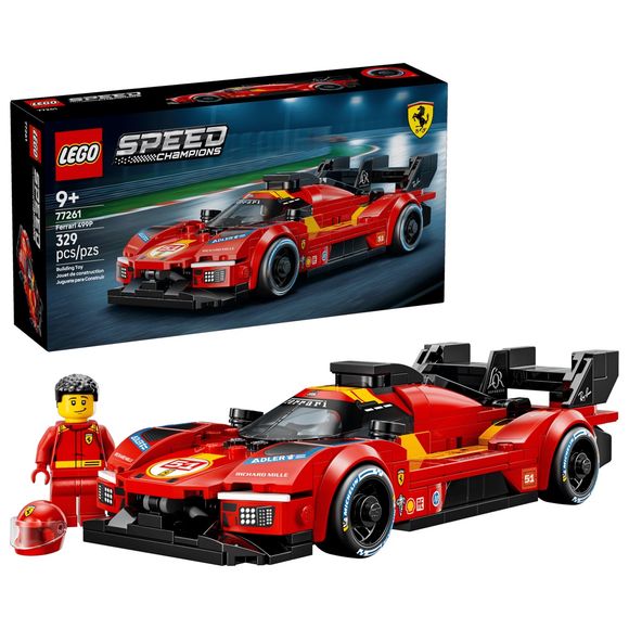 Explore your passion for fast-paced racing action with this LEGO® Speed Champions Ferrari 499P (77261). Boys and girls ages 9 and up can build, play with and display this Ferrari model car that includes many of the same design details as the real-life race car. This toy car features a low cockpit, rear wing, large air intake on the roof, ‘Michelin’ imprinted on the tires, rear load-bearing engine and sponsor logos. There’s also a driver minifigure wearing a Ferrari outfit and helmet to place behind the whee