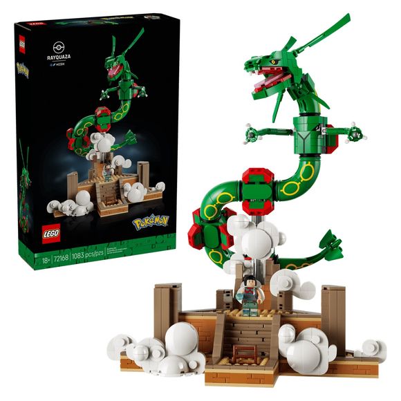 Unleash the power of the skies with the Legendary Pokémon Rayquaza (72168) and relive an iconic Trainer adventure. The set measures over 15 in. (38 cm) tall and features the authentically detailed Rayquaza with Zinnia, a Draconid Trainer minifigure holding an Ultra Ball. This collectible video game model makes an awesome gift idea for adult Pokémon fans to build and display. An impressive piece of home and office decor, the building set can be displayed on its sturdy base – the cloud covered summit of the S