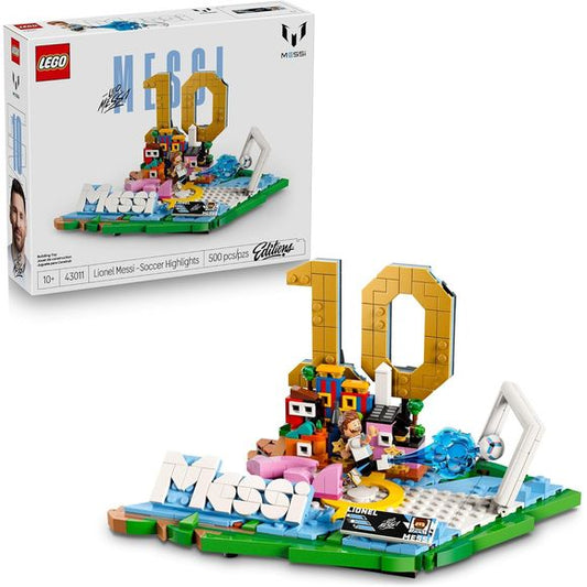 Kids cheer on a soccer legend with the LEGO® Lionel Messi – Soccer Highlights (43011) building set for boys and girls ages 10 and up.
Soccer fans will have lots of fun crafting this collectible display model that celebrates Messi. The base forms his name and features the colors of Argentina, his national team, and a large 10, which is one of his iconic jersey numbers. A Lionel Messi minifigure brings the set to life and there’s also a collectible plaque displaying his player stats and name, plus lots of Eas