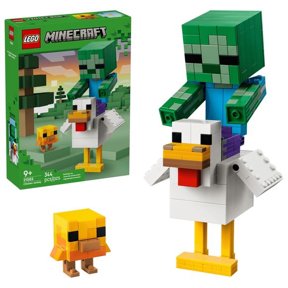 Bring one of the most iconic Minecraft® moments to life with the Chicken Jockey (21582) building set, a great gift idea for boys and girls ages 9 years old and up. Kids have all they need to construct a large, posable chicken and baby zombie that can be positioned together to create classic Minecraft action and a cool piece of gaming-inspired room decor. Kids can recreate virtual adventures and imagine their own stories with the chicken’s movable wings and legs, as well as the baby zombie’s jointed legs, ar