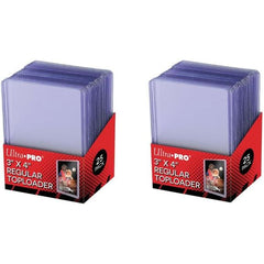 Super clear, regular 3" x 4" Toploader and Sleeve combo for standard size cards (2-1/2" x 3-1/2"). Toploader is made of rigid plastic that encloses the card and keeps it clean while preventing damage. Sleeve adds extra protection and is archival-grade, Non-PVC / Acid Free. 2 Packs of 25.
