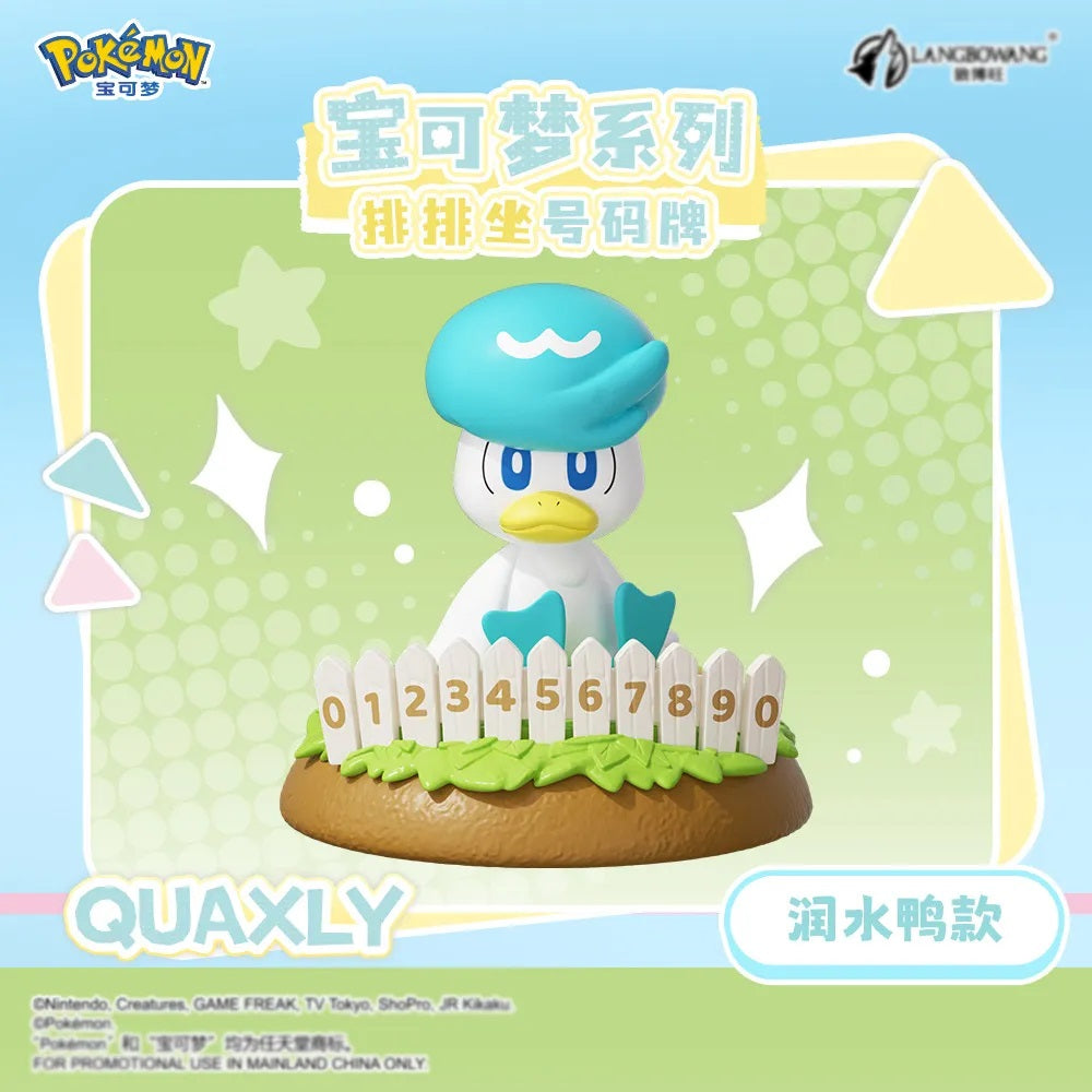 Show off your love for the stylish Water-type starter with this adorable Quaxly Number Plate Display Figure by Langbowang! Inspired by the Pokémon Scarlet & Violet series, this charming collectible features Quaxly proudly perched behind a white picket fence with interchangeable number pieces, combining cute Pokémon design with a fun display feature.
From Quaxly's signature blue pompadour to the detailed grassy base, every element of this figure captures the personality and charm of the beloved Duckling Pok