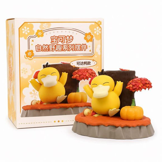 Bring a little sunshine to your Pokémon collection with this charming Psyduck Nature Adventure Series Figure from the officially licensed Pokémon Nature Adventure collection. Capturing Psyduck in a carefree, joyful pose, this detailed display piece features an autumn-inspired scene complete with a tree stump, vibrant red foliage, pumpkins, and fallen leaves.
Designed with bright colors and adorable styling, Psyduck sits happily among the seasonal scenery, creating a warm and playful display that looks grea