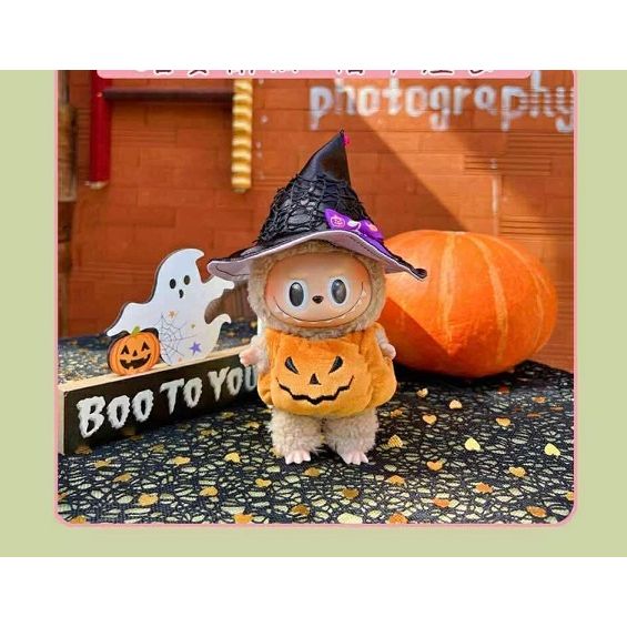 Is your Labubu ready for the Halloween party? Outfit includes a witch hat and pumpkin costume for your favorite Labubu. Customize and accessorize yours today! Labubu not included.