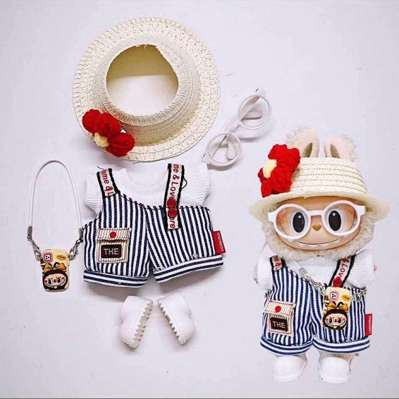 Summertime is perfect for relaxing with your friends. Outfit includes a hat, glasses, phone, shoes, overalls and sweater for your favorite Labubu. Customize and accessorize yours today! Labubu not included.