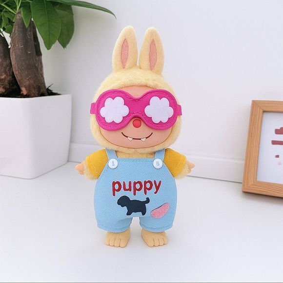 Outfit includes Puppy overalls, shirt, and Sleep mask. The perfect outfit for a summer outing. Customize and accessorize yours today! Labubu not included.
