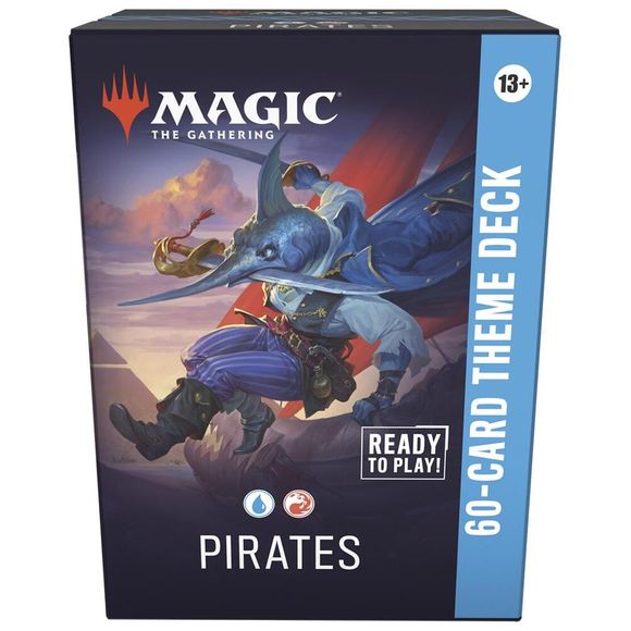 Jump into the fray with a 60-card deck that's pre-built for exciting, themed battles! Standard is Magic: The Gathering's most-played 60-card Constructed format, where players build decks from the most recently released sets. Dynamic gameplay and evolving strategies make Standard one of the most fun and popular ways to play Magic!
Pirates come from the land, sky, and sea to sabotage your opponent's plans. Start strong and keep the pressure high with a motley crew of Pirates and Vehicles that are sure to rewa