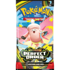 Release Date 03/27/2026
The pulse of the city beats in sync with the Pokémon and people who call it home—and preserving the order of it all is Mega Zygarde ex, the Legendary Pokémon who embodies strength in numbers! With threatening forces held at bay, peaceful days are ahead for the city's residents, including Pokémon like Mega Clefable ex, Mega Starmie ex, and Meowth ex, in the Pokémon TCG: Mega Evolution—Perfect Order expansion! Packs contain 10 random cards.