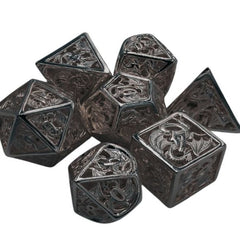The perfect companion for your gaming needs! These premium dice are exactly what you've been searching for that upcoming game night with the group. Stored in a quality, brushed metal tin with foam insert. These dice are engraved with crisp, easy-to-read numerals. Many styles and colors are available.
This set includes on of each: d20, d12, d10, d10 (percentile), d8, d6, and a d4 (7 dice in total). All inside the Galactic Toys Dice Tin.