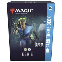 Release Date 4/24/2026
Jump into the fray with a 60-card deck that's pre-built for exciting, themed battles! Become the creak under the floorboards with eerie, which rewards you for playing enchantments and unlocking Rooms. Scare your foe with an explosive turn that makes a huge board out of thin air!
Contents:
• 60 battle-ready Magic: The Gathering cards
• 5 double-sided token cards
• Deck box
• Reference card
• Strategy insert