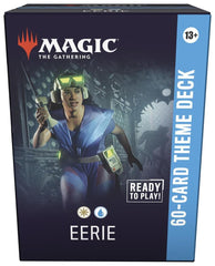 Release Date 4/24/2026
Jump into the fray with a 60-card deck that's pre-built for exciting, themed battles! Become the creak under the floorboards with eerie, which rewards you for playing enchantments and unlocking Rooms. Scare your foe with an explosive turn that makes a huge board out of thin air!
Contents:
• 60 battle-ready Magic: The Gathering cards
• 5 double-sided token cards
• Deck box
• Reference card
• Strategy insert