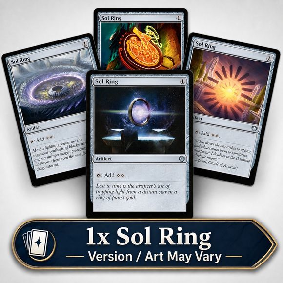 Ready to take your Commander deck to the next level or maybe just need to grab some staples? This listing is for a single copy of Sol Ring. Version will vary, no specific set or design is guaranteed.
