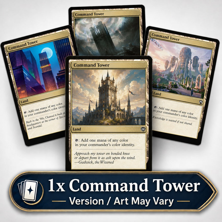 Ready to take your Commander deck to the next level or maybe just need to grab some staples? This listing is for a single copy of Command Tower. Version will vary, no specific set or design is guaranteed.