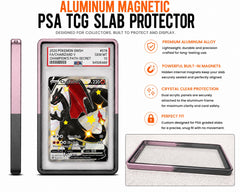 Protect your prized PSA-graded trading cards in style with this Premium Aluminum Magnetic PSA TCG Slab Protector. Designed specifically for PSA slabs, this precision-crafted protector combines a durable aluminum alloy frame with crystal-clear acrylic panels to showcase your collection while helping protect it from everyday scratches, scuffs, and handling.
Hidden internal magnets provide a satisfying, secure closure without visible hardware, creating a clean, seamless appearance. The two precision-machined