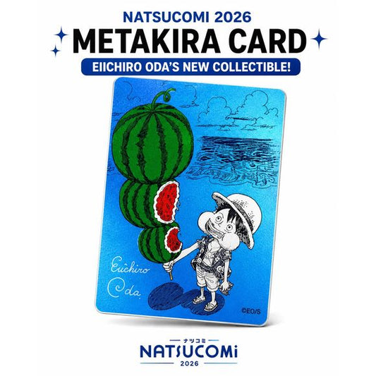 The One Piece MetaKira (metallic foil) Luffy collectible card is a highly sought-after promotional item from Japan’s Shueisha Summer Comic Fair ("Natsu Comi"). It features exclusive artwork of Monkey D. Luffy enjoying a slice of watermelon, complete with a printed reproduction of One Piece creator Eiichiro Oda's signature.
Distributed during the Natsu Comi summer campaign (July 1 to August 31, 2026) in Japan. Fans received one card at participating bookstores when purchasing qualifying manga or magazines.