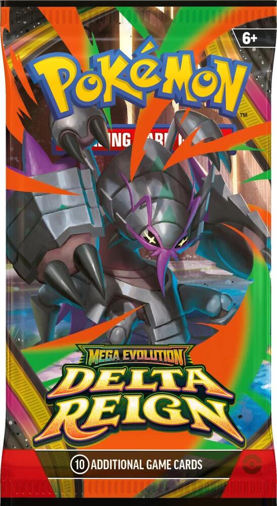 <p><strong>Release Date November 6th, 2026</strong></p>
<p>A Legendary Storm Is Stirring!
A thunderous roar from above heralds the descent of a renowned ruler of the sky! Mega Rayquaza ex brings unparallelled strength to battle, inspiring Mega Golurk ex, Mega Malamar ex, and Mega Golisopod ex to come forth and put their own skills to the test. Prevailing winds lead to legendary places and emerald-colored storms in the Pokémon TCG: Mega Evolution—Delta Reign expansion!
Pack contains 10 random cards.</p>
