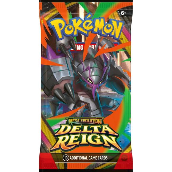 <p><strong>Release Date November 6th, 2026</strong></p>
<p>A Legendary Storm Is Stirring!
A thunderous roar from above heralds the descent of a renowned ruler of the sky! Mega Rayquaza ex brings unparallelled strength to battle, inspiring Mega Golurk ex, Mega Malamar ex, and Mega Golisopod ex to come forth and put their own skills to the test. Prevailing winds lead to legendary places and emerald-colored storms in the Pokémon TCG: Mega Evolution—Delta Reign expansion!
Pack contains 10 random cards.</p>