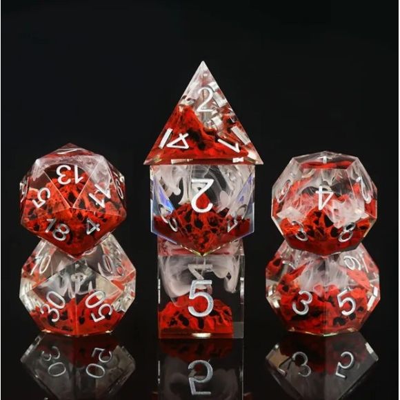 A 7 pcs Polyhedral dice set used for Dungeons and Dragons, Pathfinder, RPG Games, and more.