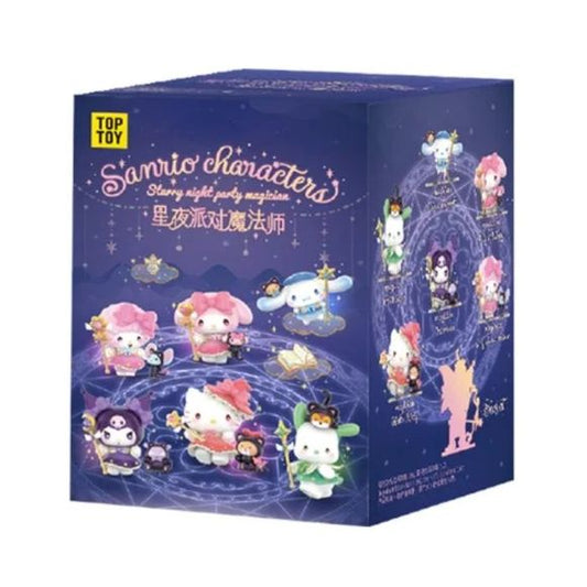 TOP TOY x Sanrio "Starry Night Party" Magician Series figure blind box – random Sanrio character as a magician. This whimsical Sanrio series reimagines popular characters as magicians for a starry night party. Each single mystery box features one of seven character designs, including one rare option, with a magical, star-lit aesthetic throughout.
Random Design: every blind box ships randomly, making it exciting to unveil which design you've received.