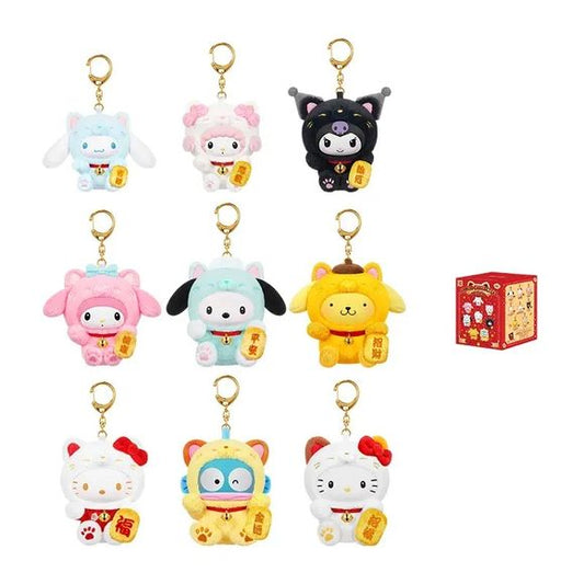 Bring a little luck everywhere you go with the TOP TOY Sanrio Characters Lucky Cat Series Plush Keychain Blind Box!
This charming series features your favorite Sanrio characters—like Hello Kitty, Cinnamoroll, Kuromi, and more—dressed as adorable maneki-neko (lucky cats), each symbolizing happiness, prosperity, and good fortune. These plush keychains combine soft materials with detailed vinyl accents, making them both cute and collectible. ()
Each blind box contains one randomly packed plush keychain, comp