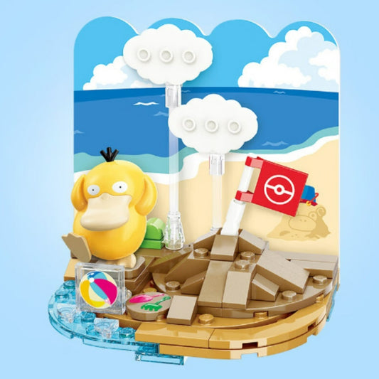 <p>Enjoy a relaxing day at the beach with the <strong>Keeppley Pokemon Psyduck Leisurely Build Sand Castle Building Set</strong>! Featuring the lovable and perpetually confused Duck Pokemon, this officially licensed Pokemon building set captures Psyduck enjoying a sunny seaside adventure in an adorable miniature beach scene.</p>
<p>This charming 91-piece building set features Psyduck sitting beside a detailed sandcastle, surrounded by translucent blue water pieces that recreate the appearance of gentle oce