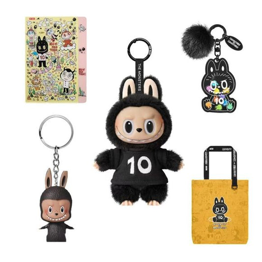 Bundle Includes:
Anniversary Tote Bag featuring signature LABUBU 10th Anniversary artwork
Anniversary Sticker Sheet / Stationary packed with colorful Monsters illustrations
Commemorative Boxed 10th Anniversary Labubu Mini Plush Pendant
Commemorative Boxed Mini Figure (blind assortment)
Limited Edition 10th Anniversary Charm with pom-pom accent