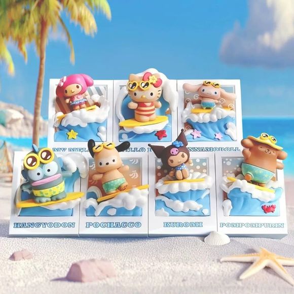 MINISO x Sanrio Hello Kitty "Summer Surf" Series fridge magnet blind box – random beach-themed magnet. Bring a splash of summer fun to your space with the Sanrio Summer Surf Series magnetic blind box! This collection features your favorite Sanrio characters enjoying beachside adventures, reimagined in bright, playful surf-themed designs.
Each blind box contains one randomly packed magnet — perfect for decorating refrigerators, lockers, or any magnetic surface.