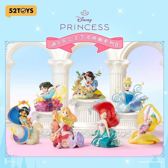 52TOYS Disney Princess "Art Gallery" Series II figure mystery blind box – gallery-style princess mini statue. Celebrate the timeless magic of Disney with this Disney Princess Art Gallery Series II blind box collection. Inspired by classic storybook moments and gallery-style artwork, it reimagines beloved Disney Princesses as miniature works of art with flowing designs and sculpted detail.
The lineup includes Cinderella, Aurora, Ariel, Rapunzel, Jasmine, and Mulan, plus a rare Secret Snow White chase figure