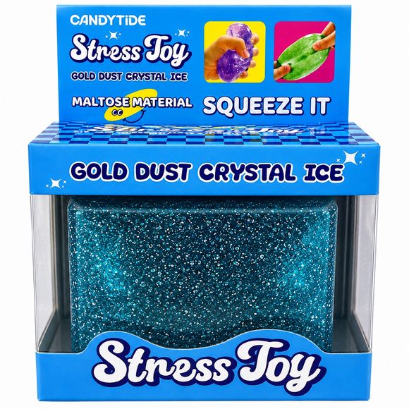 The Gold Dust Crystal Ice Stress Toy features a large glitter-filled cube design with an ultra-squishy and stretchy texture for a satisfying sensory experience. Packed with sparkling glitter throughout, this soft stress cube is perfect for squeezing, stretching, fidgeting, and stress relief. Its oversized cube shape and glossy crystal-like appearance make it both eye-catching and fun to play with. Assorted colors.
