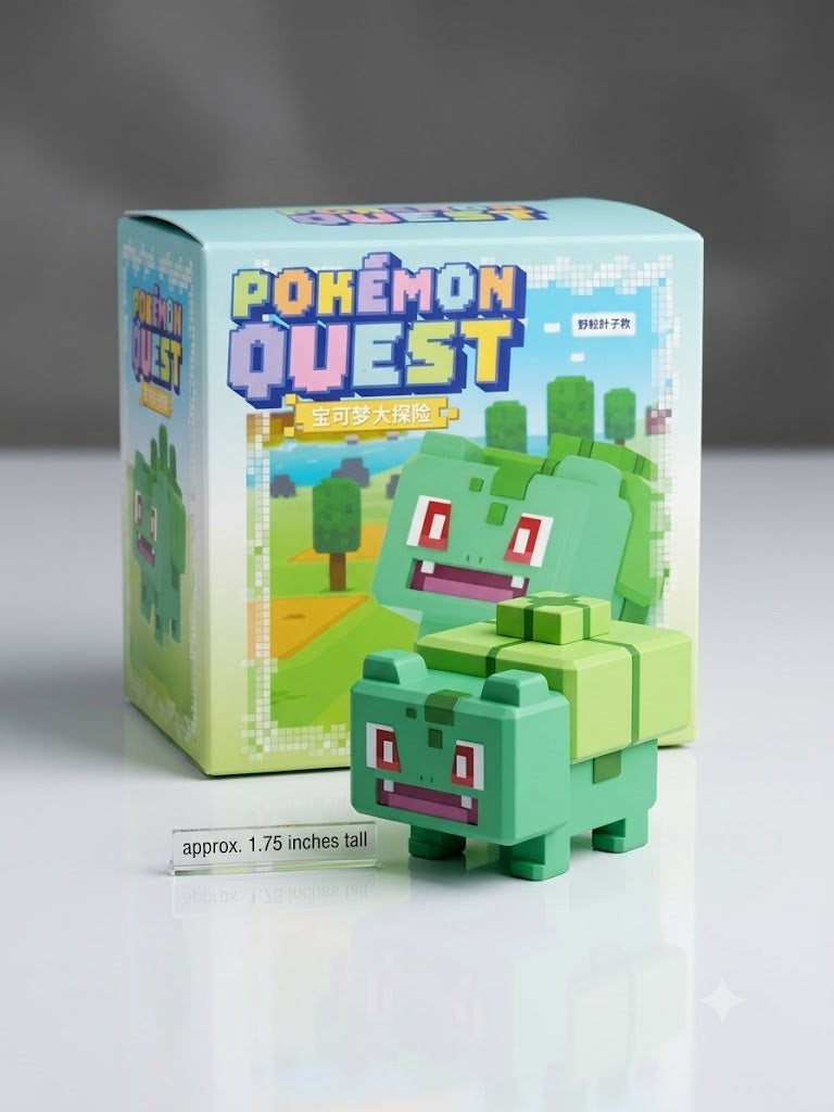 Pokémon Quest Bulbasaur Figure – 1.75" Collectible Mini Figure
Bring the blocky world of Pokémon Quest to your collection with this adorable Bulbasaur Mini Figure! Inspired by the unique cube-style designs from the popular Pokémon Quest game, this collectible features Bulbasaur in its iconic pixel-inspired appearance.
Standing approximately 1.75 inches (4.5 cm) tall, this compact figure is perfect for displaying on your desk, shelf, gaming setup, or alongside your Pokémon collection. Its colorful design a
