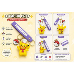 Add a dash of Pokémon fun to your everyday accessories with this adorable Pikachu Chef Keychain! Featuring Pikachu dressed in a chef's hat and red neckerchief, this charming 3D keychain is ready to bring a smile wherever you go.
The keychain includes a detailed Pikachu figure, a classic Poké Ball charm, and a durable Pokémon-branded wrist strap for easy carrying and attachment to keys, backpacks, purses, or luggage. Crafted from soft-touch PVC with vibrant colors and officially licensed Pokémon styling, it