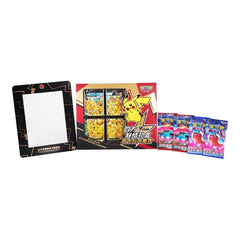 Celebrate one of the most unique Pikachu cards ever released with the Pokémon TCG Simplified Chinese Pikachu V-UNION Gift Box! This special collector’s set features a stunning 4-piece Pikachu V-UNION card that combines to form a single oversized artwork packed with dozens of Pikachu poses and expressions. Included is a themed display stand so you can proudly showcase the completed V-UNION artwork in your collection.
Inside the box, collectors will also find 4 Simplified Chinese booster packs from the popul