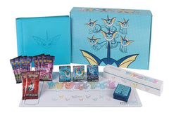 Celebrate Vaporeon with this premium Pokémon TCG Chinese Eeveelution Vaporeon Premium Gift Collector Box! This deluxe collector's set is packed with exclusive Vaporeon-themed accessories and authentic Chinese Pokémon TCG products, making it a must-have for Eeveelution fans. Inside you'll find 3 exclusive Vaporeon Special Illustration promo cards, 8 booster packs from the popular Nine Colors Gathering and Final Flame Dance expansions, plus a premium Vaporeon card binder, matching sleeves, and a colorful Eeve