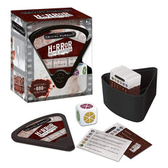 The Movie Horror Edition of Trivial Pursuit allows players to test their knowledge of 100 years of horror including 600 questions relating to psychological thrillers, epic monster films, the paranormal and the goriest and most disturbing cinema of all time. Categories include: Monster, Gore/Disturbing, Psychological, Paranormal, Slasher, International. Includes 600 questions. Ages 17+