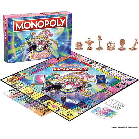 The series that brought anime to American mainstream meets MONOPOLY! Be the fighter to depend on and choose from six rosé-finished tokens, including a Moon Chalice, Deep Aqua Mirror, or Cosmic Heart Compact, to encounter the characters you know and love across a custom game board. Love and Friendship cards will affect your fate as you buy, sell, and trade towards a Pretty Guardian’s support for the win! "Buying houses by moonlight, winning games by daylight” is destined to become your motto once you own a p